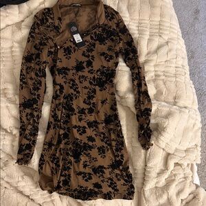 Fashion Nova mini brown Long Sleeve Dress
